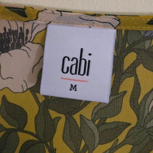 Cabi Spring Scene Mustard Floral Bell Sleeve Sheer Blouse Size M - Picture 6 of 7